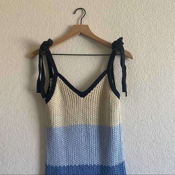 Zara Stripe Knit Midi Dress Tie Straps Blue Small - Picture 9 of 11